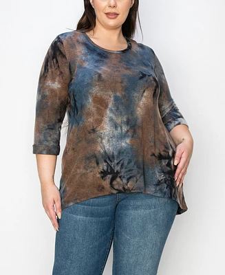 Coin 1804 Plus Tie Dye Cozy 3/4 Rolled Sleeve Top