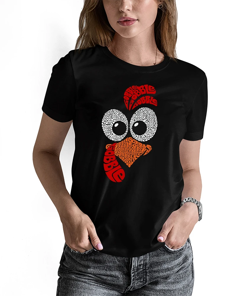 La Pop Art Women's Turkey Face Word Crew Neck T-Shirt