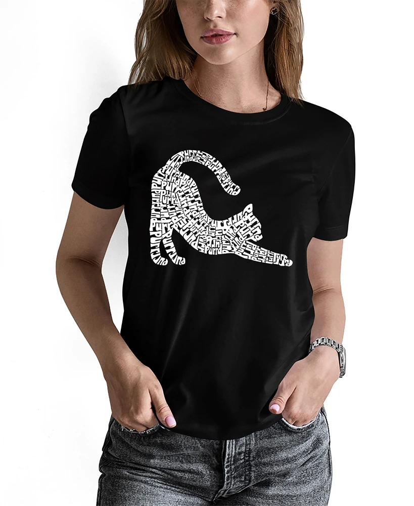 La Pop Art Women's Stretching Cat Word Crew Neck T-shirt