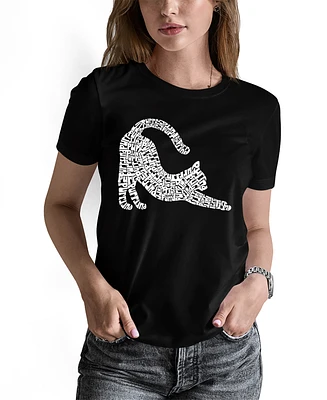 La Pop Art Women's Stretching Cat Word Crew Neck T-shirt