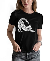 La Pop Art Women's Stretching Cat Word Crew Neck T-shirt