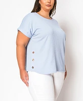 Coin 1804 Plus Span Rib Roll Sleeve Side Button Top