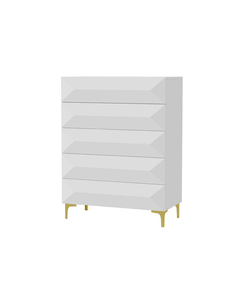 Homsee White Side Table, Chest of Drawers with 5-Drawers