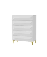 Homsee White Side Table, Chest of Drawers with 5-Drawers