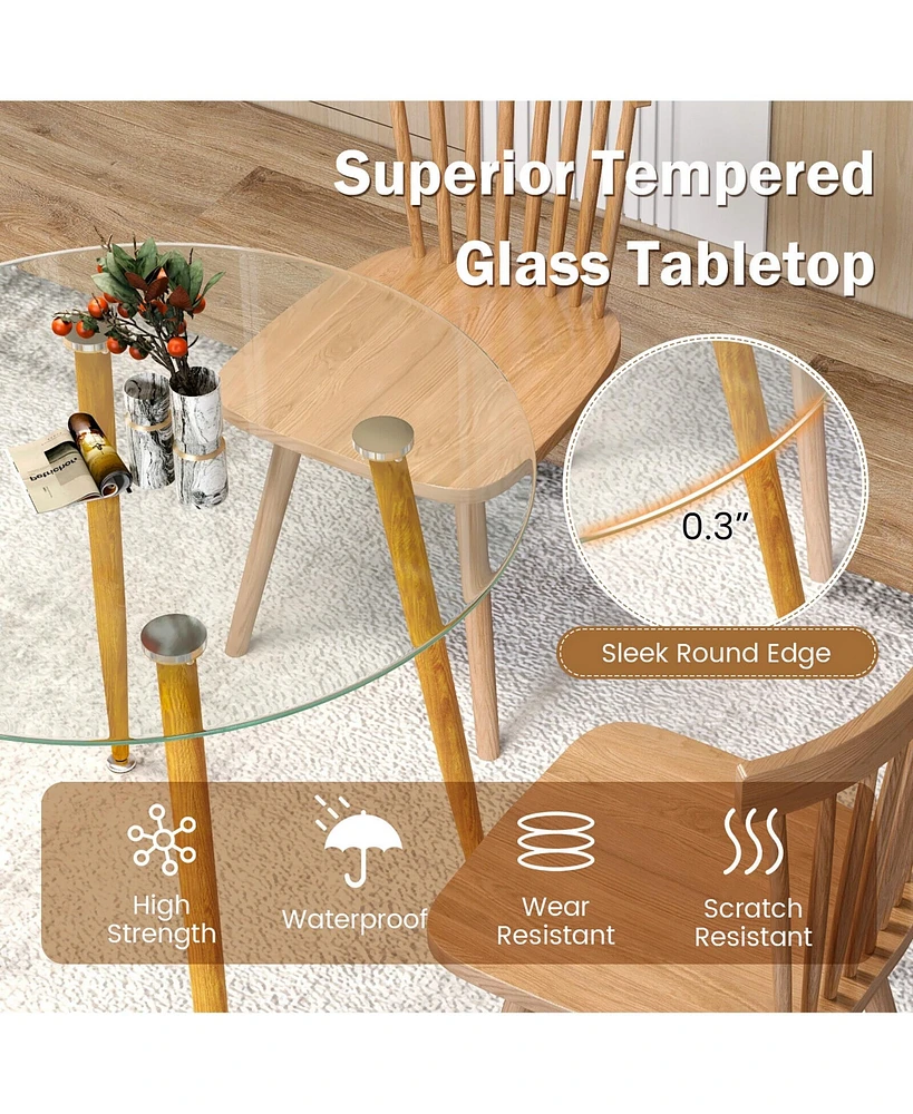 Gymax Leisure Coffee Table Round Glass Dining Table w/ Metal Legs Kitchen Living Room