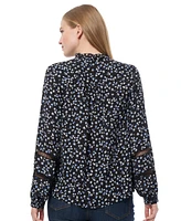 Jones New York Women's Printed Ruffled-Placket Blouse