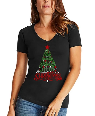 La Pop Art Women's Have Yourself a Merry Little Christmas Word V-Neck T-shirt