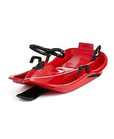 Slippery Racer Downhill Derby Kids Toddler Steerable Plastic Snow Sled, Red