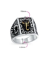 Bling Jewelry Zodiac Scorpion Signet Ring Solid Two Tone Black .925 Silver