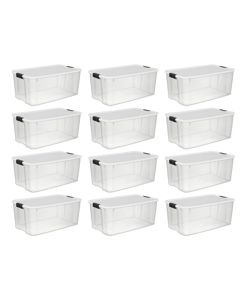 Sterilite 116 Quart Ultra Latching Clear Plastic Storage Tote Container, 12 Pack