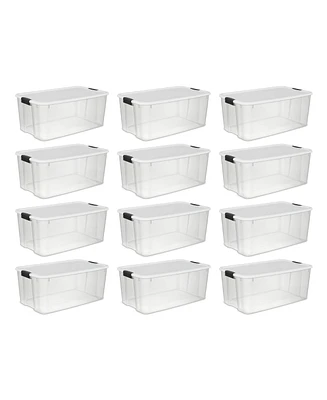 Sterilite 116 Quart Ultra Latching Clear Plastic Storage Tote Container, 12 Pack