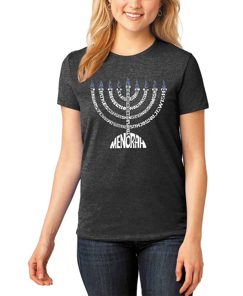 La Pop Art Women's Menorah Premium Blend Word T-Shirt