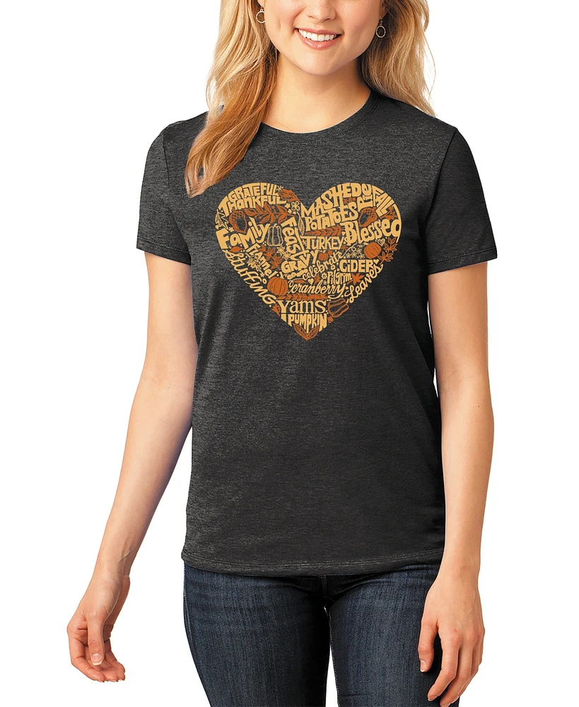 La Pop Art Women's Thanksgiving Heart Premium Blend Word T-Shirt