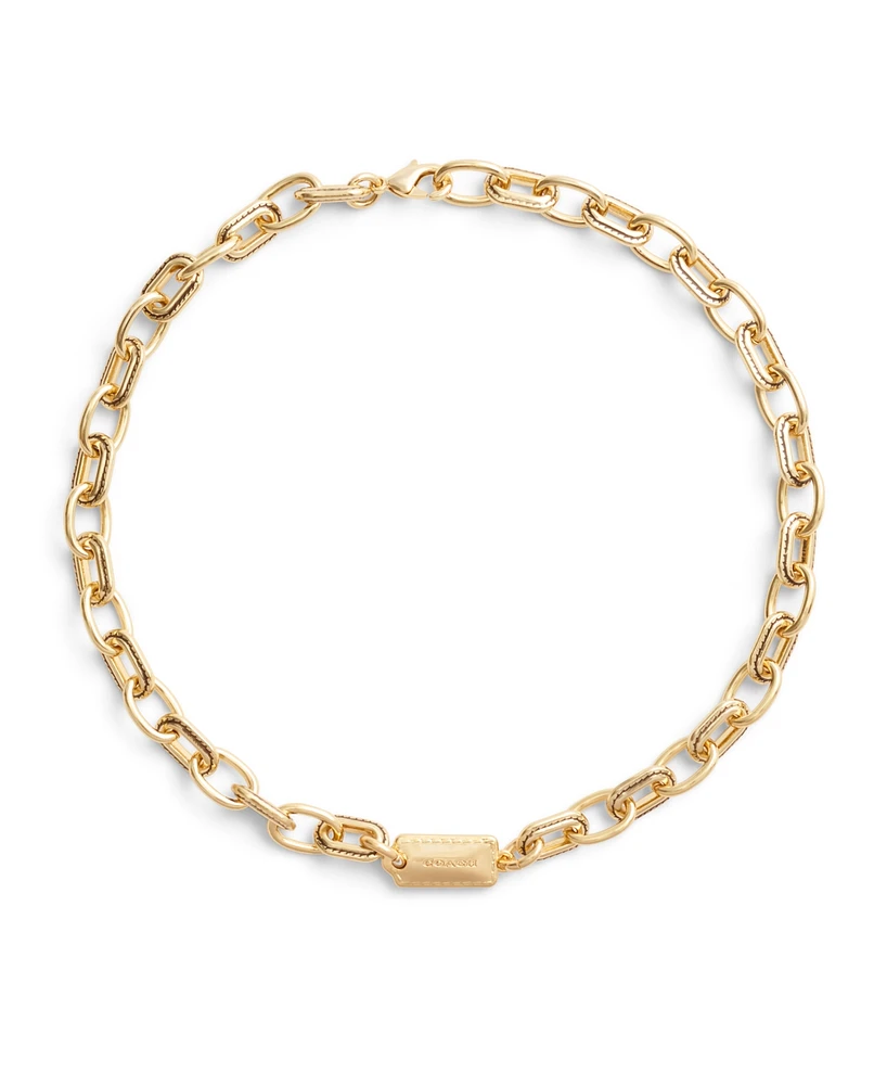 Coach Gold-Tone Signature Stitched Chain Collar Necklace