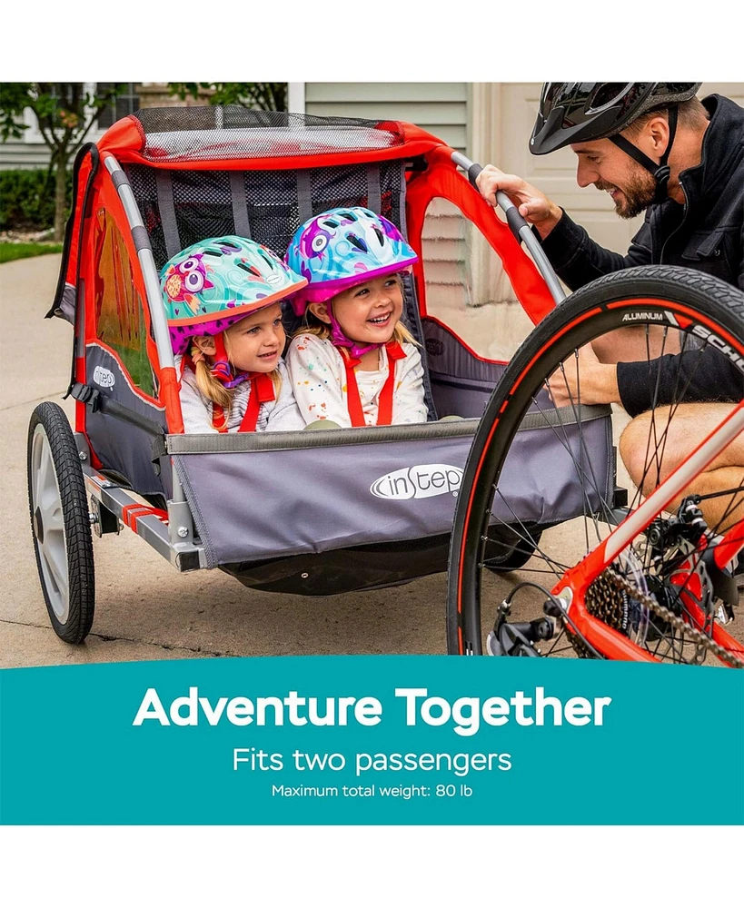 InStep Take 2 Folding Frame Outdoor Nylon Bike Trailer with Double Seat, Red