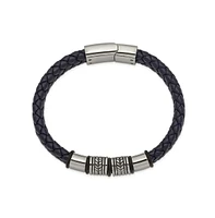 Chisel Stainless Steel Blue Leather with Black Silicone Bracelet