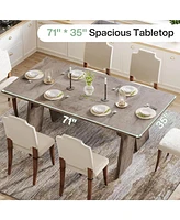 Tribesigns 71" Large Dining Table for 6 People, Farmhouse Dinner Table, Wood Rectangular with Thickened Legs Kitchen, Room, Li