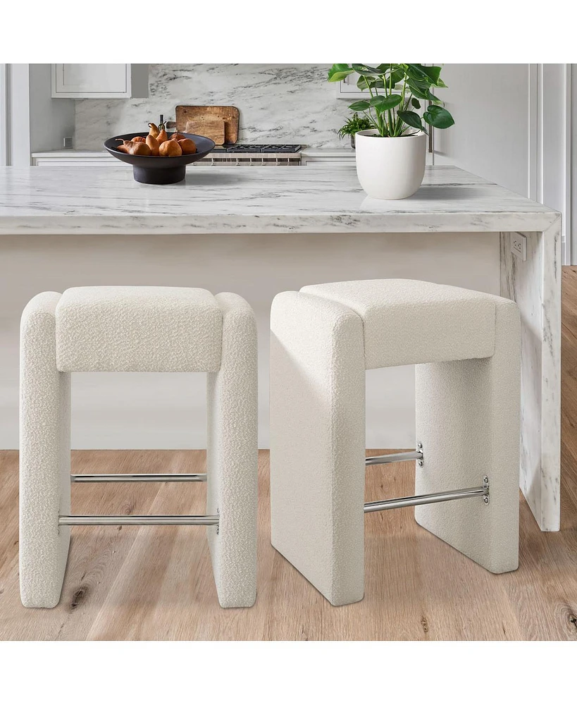 The Pop Home 26.5" Boucle Counter Stool Set Of 2,Backless Boucle Counter Stool-The Pop Home