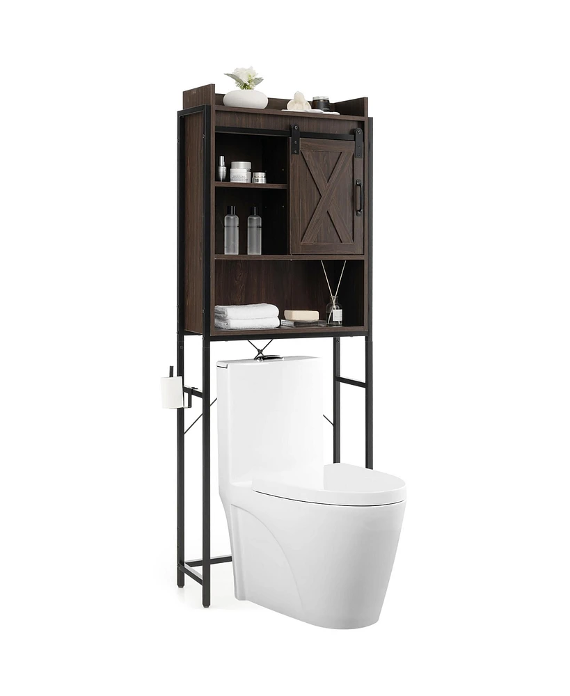 Gymax Over The Toilet Storage Cabinet Rack Bathroom w/ Slipping Barn Door & Adjustable Shelf Espresso