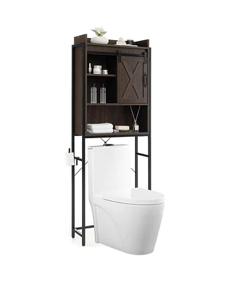 Gymax Over The Toilet Storage Cabinet Rack Bathroom w/ Slipping Barn Door & Adjustable Shelf Espresso