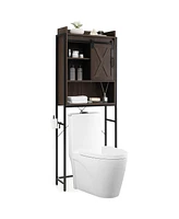 Gymax Over The Toilet Storage Cabinet Rack Bathroom w/ Slipping Barn Door & Adjustable Shelf Espresso