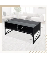 Gymax High-gloss Led Coffee Table w/ Faux Marble & Tempered Glass Top 4 Storage Cubes White