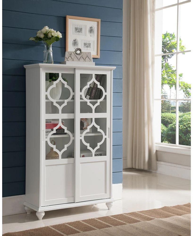 Kings Brand Furniture Halswelle 2-Door White Curio Bookcase Cabinet with Glass Doors