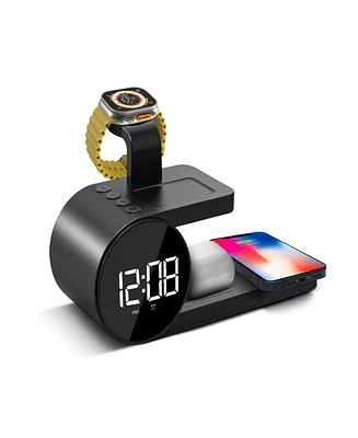 Brookstone 3-in-1 Wireless Charging Stand and Alarm Clock for iPhone, Airpods, and Apple Watch