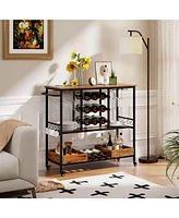 Costway 3 Tiers Bar Cart Home Serving on Wheels with Glass Racks Wine Holders