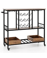 Costway 3 Tiers Bar Cart Home Serving on Wheels with Glass Racks Wine Holders