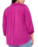 Vince Camuto Plus Notched Collar Blouson-Sleeve Shirt, Created for Macy's