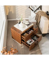 Gymax Nightstand Bedside Side End Table w/ 2 Drawers for Bedroom Living Room