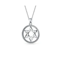 Bling Jewelry Cubic Zirconia Cz Accent Pave Religious Magen Judaic Hanukkah Star Of David Disc Circle Pendant Necklace For Women Bat Mitzvah .925 Ster