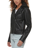 Levi's Women's Faux Leather Moto Jacket with Jersey Hood