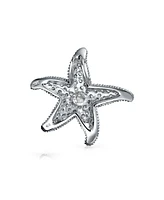 Bling Jewelry Pave Cz Dancing Marine Life Nautical Beach Vacation Starfish Necklace Pendant For Women .925 Sterling Silver Large