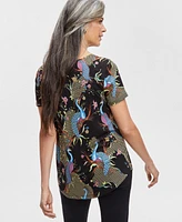 Jm Collection Petite Peacock-Print Short-Sleeve Top, Created for Macy's