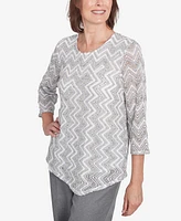 Alfred Dunner Petite Copenhagen Spliced Crew Neck Wavy Stripe Top