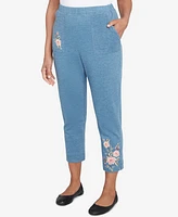 Alfred Dunner Petite Casual Fridays French Terry Knit Floral Embroidered Ankle Pants