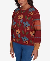 Alfred Dunner Petite Harvest Moon Vertical Floral Crew Neck Sweater