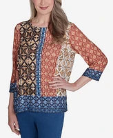 Alfred Dunner Petite Harvest Moon Batik Textured Border Top