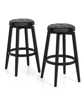 Costway 30" Swivel Bar Stool Set of 2 Upholstered Bar Height Rubber Wood Frame