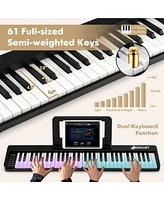 Gymax 61 Key Full Size Folding Piano Semi-Weighted Keyboard Midi Wireless Connection