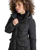 Dkny Womens Maxi Belted Hooded Puffer Coat