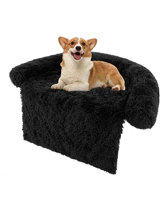 Costway Plush Calming Dog Couch Bed with Anti-Slip Bottom Plush Mat for Dogs & Cats