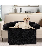 Costway Plush Calming Dog Couch Bed with Anti-Slip Bottom Plush Mat for Dogs & Cats