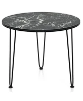 Gymax Small Round Coffee Table w/ Thickened Tabletop & Metal Tripod Legs Faux Marble