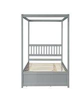 Slickblue Full Size Canopy Bed with Twin Trundle for Stylish Sleep Solutions