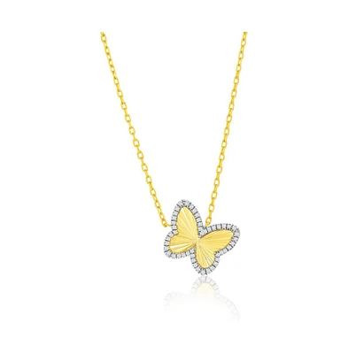 Simona Sterling Silver, D-c Butterfly Cz Border Necklace - Gold Plated