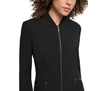 Dkny Petite Collarless Zip-Pocket Long-Sleeve Jacket