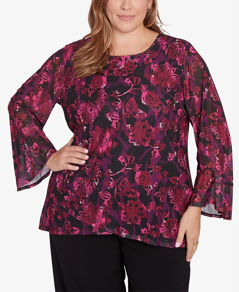 Ruby Rd. Plus Foiled Floral Mesh Top